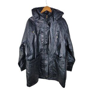 NEW CW Classics Leather Coat Plus Size 2X 18/20 Black Hooded Patchwork Winter